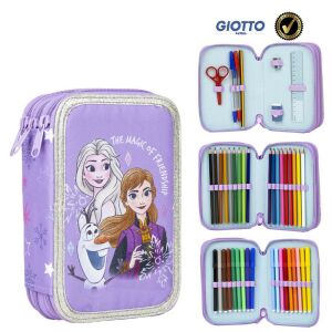 Disney Frozen 3-Compartment Pencil Case with Giotto Art Supplies - Pencil Case