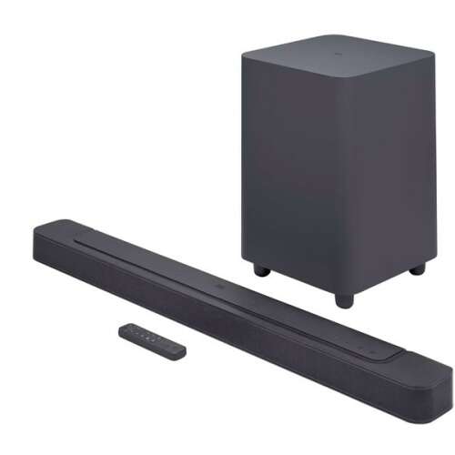 JBL Bar 500 Pro soundbar and subwoofer, black, front view