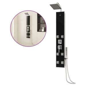 Fekete zuhanypanel esőztető zuhanyfejjel, kézi zuhannyal és testmasszírozó fúvókákkal - Zuhanyfej