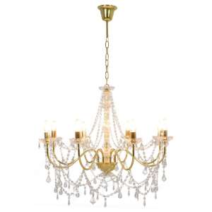 Aranyszínű csillár kristálygyöngyökkel és 8 db E14-es izzófoglalattal - Lámpa & Világítás