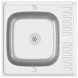 Ezüstszínű rozsdamentes acél mosogató lefolyóval, 600x600x155mm - Víz, Gáz & Fűtésszerelés