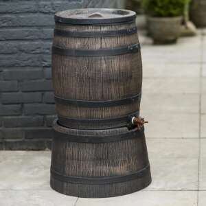 Nature brown wood effect rainwater tank with stand and tap - Landscaping