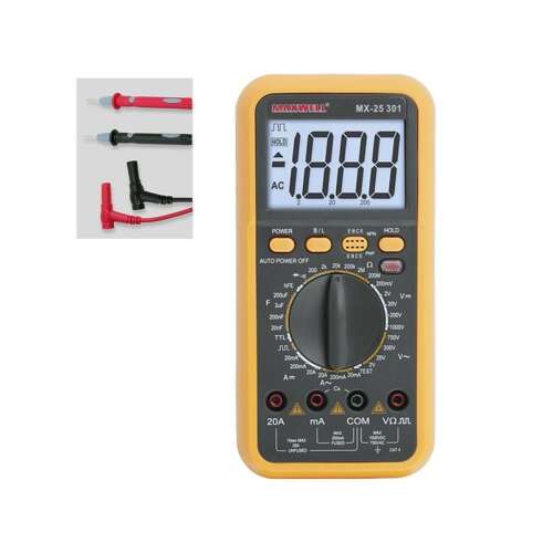 Cyfrowy multimetr Maxwell MX-25 301 z pomiarem logiki TTL, kolor żółty i czarny