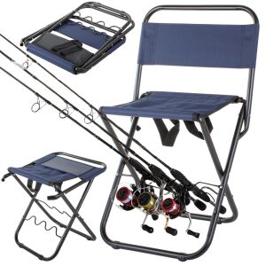 Verk Group folding fishing chair with rod holder, multiple views - Fishing Chair & Armchair
