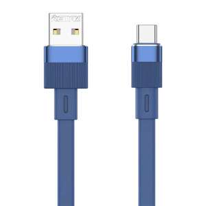 Remax Flushing blue USB-C cable, 2.4A, 1m, close-up of connectors - USB Cable