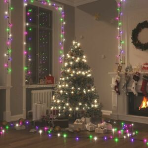 Christmas tree decorated with pastel LED string lights - Christmas