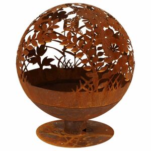 Esschert Design virágmintás tűztál. Dekoratív fém tűzrakó virágmintával. - Kerti tűzrakóhely