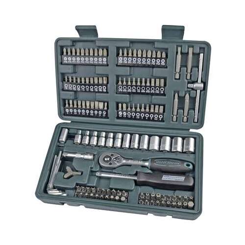 Brüder Mannesmann 130 darabos bit- és dugókulcskészlet, 1/4 inches meghajtás, tartalmazza a dugókulcsokat, biteket, hosszabbítókat és egy racsnis kulcsot - Brüder Mannesmann