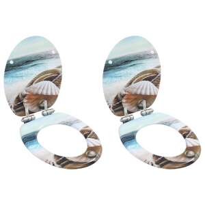 2 ks toaletné sedadlo s dizajnom mušlí, pomalé zatváranie, MDF, chrómové zinkové pánty - WC dosky