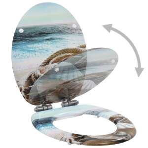 vidaXL WC-Sitz mit Muschel-Design, langsam schließend, geöffnet und geschlossen dargestellt - WC-Sitze