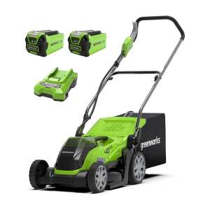 Greenworks G40LM35 40V Cordless Lawn Mower with 2 Batteries and Charger, Green and Black - Garden