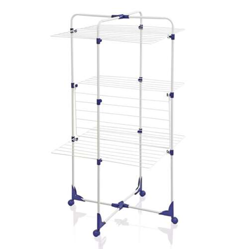Leifheit Tower 270 Wäschetrockner, weiß und blau, 3-stöckig, mit Rollen