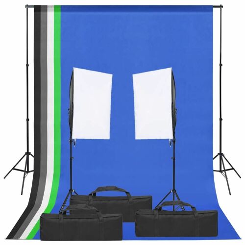 Profi Fotóstúdió Szett - 2x LED Lámpa, 5 Háttér, 1,6x3m