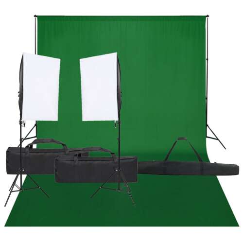 VIDAXL Fotóstúdió Szett - 2 Lámpa, Zöld Háttér - 500x300cm