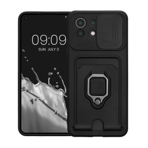 kwmobile Xiaomi 11 Lite 5G Black Case with Card Holder and Ring Stand - Kwmobile