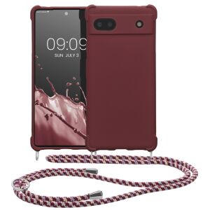 kwmobile Pixel 6a Burgundy Silicone Case with Neck Strap - Phone Case