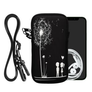 Universal Neoprene Phone Pouch 7 inch with dandelion design, adjustable strap, and accessories - Phone Case