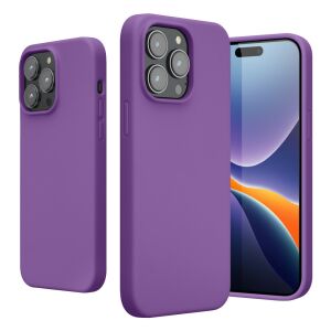 Kwmobile iPhone 14 Pro Max Purple Silicone Case - Angled View - Phone Case