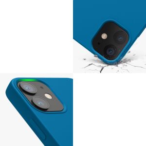 Nahaufnahme der Kwmobile blauen Silikon iPhone 12 Mini Hülle Kameraschutz - Handyhüllen