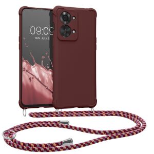 kwmobile OnePlus Nord 2T burgundy silicone case with lanyard - Phone Case