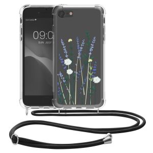 kwmobile iPhone SE (2022/2020)/8/7 Clear Case with Floral Design and Neck Strap - Phone Case