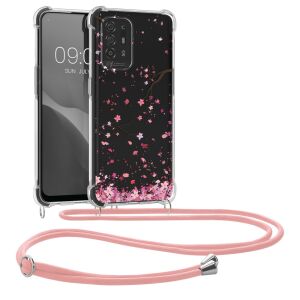 kwmobile OPPO A94 5G clear case with pink lanyard, flower design - Phone Case