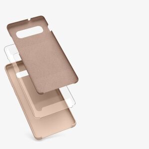 Exploded view of Kwmobile Samsung Galaxy S10+ pink silicone case showing 3-layer construction - Phone Case