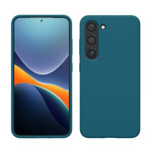 Kwmobile Samsung Galaxy S23 blue silicone case on phone, front and back - Phone Case