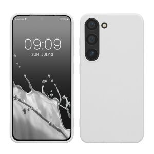 Преден и заден изглед на бял силиконов калъф Kwmobile Samsung Galaxy S23 - Технически статии и електроника