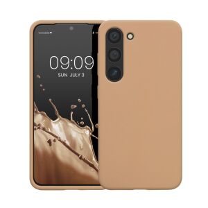 Kwmobile brown silicone case for Samsung Galaxy S23, angled view - Phone Case