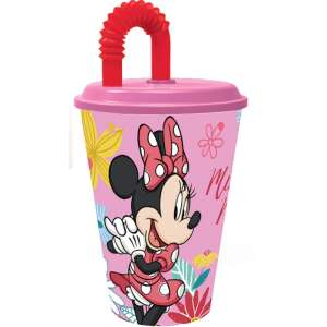 Pahar cu pai Disney Minnie Mouse Spring, 430 ml, roz cu flori - Pahare cu paie