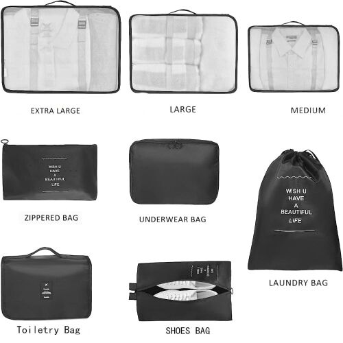 Quasar & Co. tároló szett utazáshoz, bőrönd/kocsi rendszerezők, 8 darab, fekete 134566303