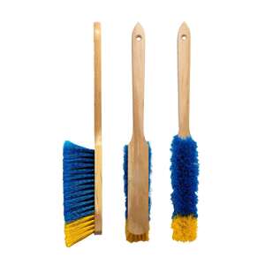4Cars car wash brush with wooden handle, blue and yellow bristles - Car wash brush
