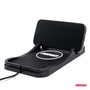 Amio 15W wireless charging pad for car dashboard with phone holder, black - AMiO