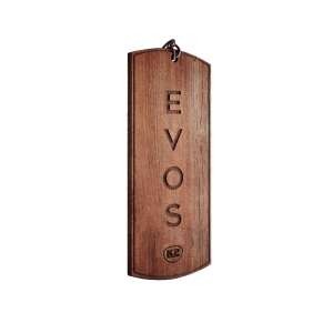 Evos wooden car air freshener, side view - K2