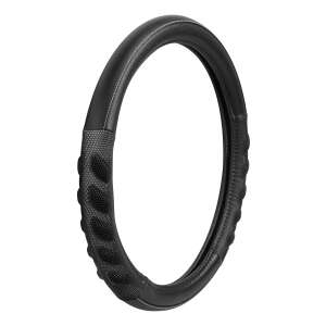 Fekete bőr kormányhuzat szürke betétekkel - Autós kormányhuzat