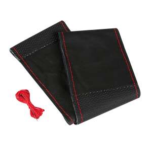 Sport Bőr Kormányhuzat, Fekete Piros Öltéssel, L Méret, 37-39 cm - Autós kormányhuzat