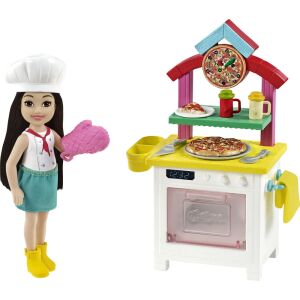 Barbie Chelsea Pizza Kitchen Playset - 13 cm, doll with pizza oven and accessories - Mattel Baba