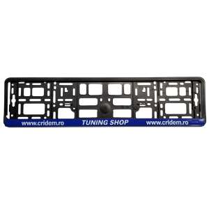 Fekete rendszámtábla tartó kék 'Tuning Shop' logóval - Rendszámtábla tartó