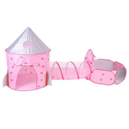 Rózsaszín herceges kastély játszósátor alagúttal és labdamedencével, Herceges Kastély 3 részes Játszósátor Rózsaszín