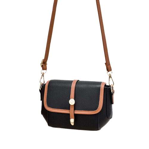 Čierna crossbody taška s hnedým popruhom, značka Dollcini