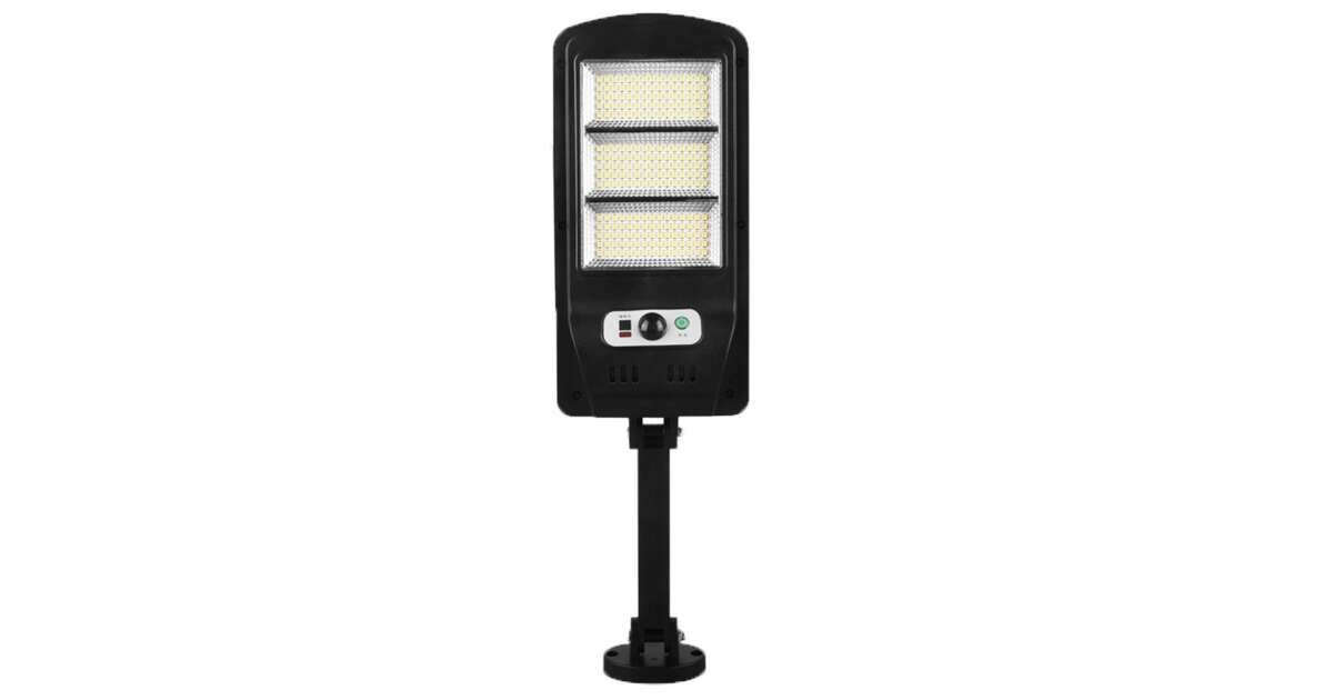 Lampa solara, stradala, 225 LED-uri, cu senzor de miscare, colector solar incorporat, maneta de montare si telecomanda cu mai multe functii pentru reglarea luminozitatii si timpului de functionare, model W755-3, Negru, RIF REFCO ®