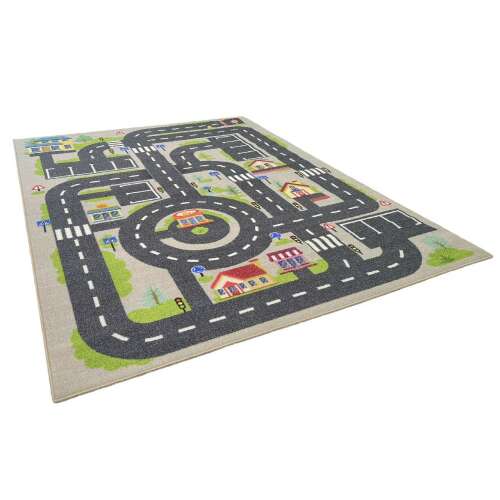 Jerry Gyerek Szőnyeg 41017 133x180cm, Bézs, Játékszőnyeg úttal,  Csúszásmentes, Baktériumálló, Antisztatikus, Könnyen tisztítható, Játszószoba szőnyeg, Gyerek szőnyeg, Játékszőnyeg gyerekeknek