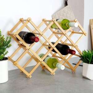 Bambusový stojan na víno, skladací, kapacita 10 fliaš, na uskladnenie fliaš vína, dekorácia kuchynskej linky - Barové pomôcky