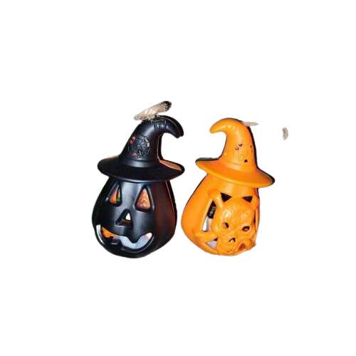 Narancs és fekete Halloween tök LED lámpa koponya és tök mintával - Otthon és kert