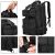 Collage of Springos black tactical backpack details: handle, straps, zipper, buckle