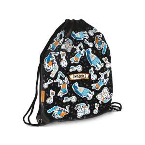 Ars Una Wheelz Turnbeutel für Jungen, schwarz mit lustigem Aufdruck von Tieren auf Fahrrädern und Skateboards - Ars Una