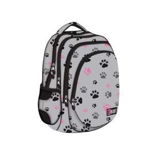 St.Right Paws szürke iskolatáska mancsnyomos mintával, 4 rekeszes, 40x28x18cm - Unipap