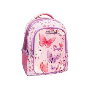 Must Pillangó 3 rekeszes 3D-s iskolatáska, rózsaszín pillangós mintával - Luna