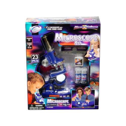 Blaues Mikroskop-Set für Kinder, 100x 200x 450x Vergrößerung, 23 Teile